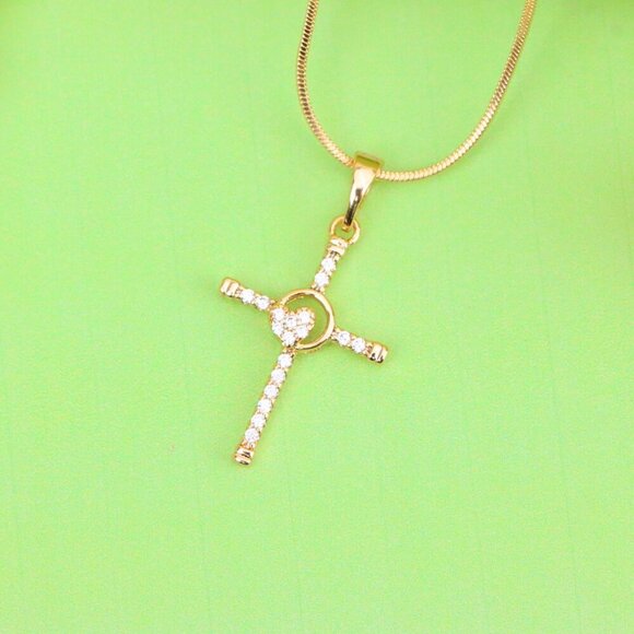 "Rose Gold Cross Pendant with Heart Accent and Sparkling CZ Stones, XPPT1818 - Picture 12 of 13